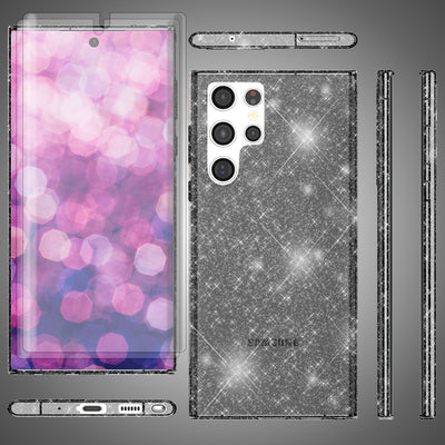 NALIA Glitzerhülle für Samsung Galaxy S23 Ultra – Funkelndes Silikon Case – DAZZLIN (Transparent & Stoßfest) – Marke aus Berlin Schwarz NALIA Transparente Hülle