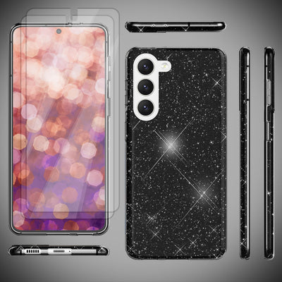 NALIA Glitzerhülle für Samsung Galaxy S23 – Funkelnder Glitzer-Look & Grip – SHINEPOP (Silikon Case) – Marke aus Berlin Schwarz NALIA Protective Hülle