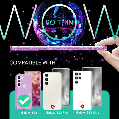 NALIA Glitzerhülle für Samsung Galaxy S23 – Funkelnder Glitzer-Look & Grip – SHINEPOP (Silikon Case) – Marke aus Berlin Lila NALIA Protective Hülle