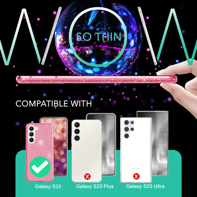NALIA Glitzerhülle für Samsung Galaxy S23 – Funkelnder Glitzer-Look & Grip – SHINEPOP (Silikon Case) – Marke aus Berlin Pink NALIA Protective Hülle