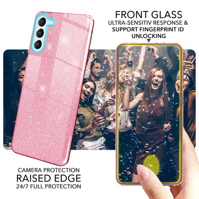 NALIA Glitzerhülle für Samsung Galaxy S23 – Funkelnder Glitzer-Look & Grip – SHINEPOP (Silikon Case) – Marke aus Berlin Pink NALIA Protective Hülle