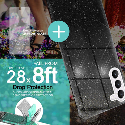 NALIA Glitzerhülle für Samsung Galaxy S23 Plus – Funkelnder Glitzer-Look & Grip – SHINEPOP (Silikon Case) – Marke aus Berlin Schwarz NALIA Protective Hülle