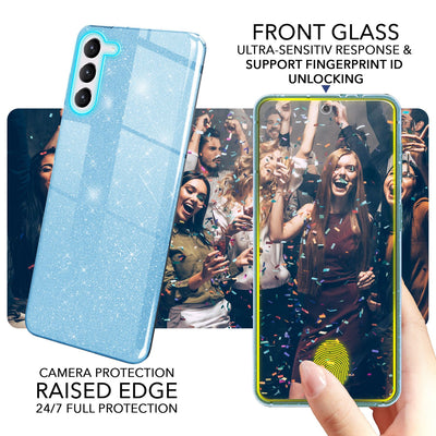 NALIA Glitzerhülle für Samsung Galaxy S23 Plus – Funkelnder Glitzer-Look & Grip – SHINEPOP (Silikon Case) – Marke aus Berlin Blau NALIA Protective Hülle