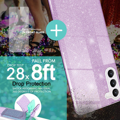 NALIA Glitzerhülle für Samsung Galaxy S23 Plus – Funkelnder Glitzer-Look & Grip – SHINEPOP (Silikon Case) – Marke aus Berlin Lila NALIA Protective Hülle