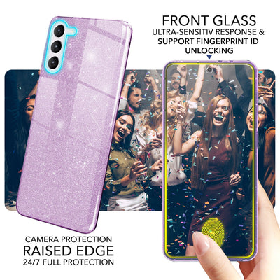 NALIA Glitzerhülle für Samsung Galaxy S23 Plus – Funkelnder Glitzer-Look & Grip – SHINEPOP (Silikon Case) – Marke aus Berlin Lila NALIA Protective Hülle