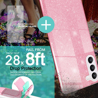 NALIA Glitzerhülle für Samsung Galaxy S23 Plus – Funkelnder Glitzer-Look & Grip – SHINEPOP (Silikon Case) – Marke aus Berlin Pink NALIA Protective Hülle