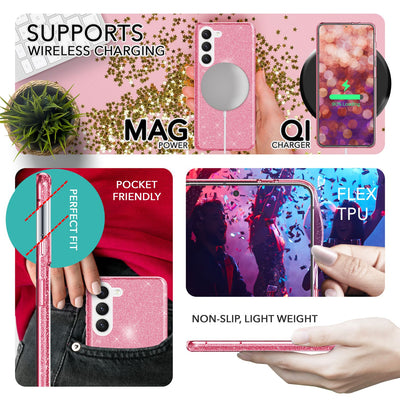 NALIA Glitzerhülle für Samsung Galaxy S23 Plus – Funkelnder Glitzer-Look & Grip – SHINEPOP (Silikon Case) – Marke aus Berlin Pink NALIA Protective Hülle