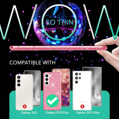 NALIA Glitzerhülle für Samsung Galaxy S23 Plus – Funkelnder Glitzer-Look & Grip – SHINEPOP (Silikon Case) – Marke aus Berlin Pink NALIA Protective Hülle
