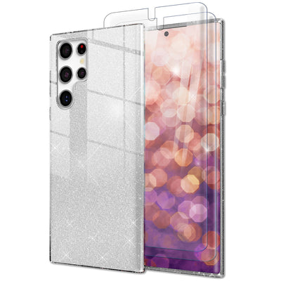 NALIA Glitzerhülle für Samsung Galaxy S23 Ultra – Funkelnder Glitzer-Look & Grip – SHINEPOP (Silikon Case) – Marke aus Berlin Silber NALIA Protective Hülle