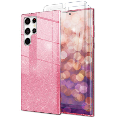 NALIA Glitzerhülle für Samsung Galaxy S23 Ultra – Funkelnder Glitzer-Look & Grip – SHINEPOP (Silikon Case) – Marke aus Berlin Pink NALIA Protective Hülle
