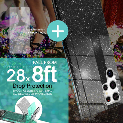 NALIA Glitzerhülle für Samsung Galaxy S23 Ultra – Funkelnder Glitzer-Look & Grip – SHINEPOP (Silikon Case) – Marke aus Berlin Schwarz NALIA Protective Hülle