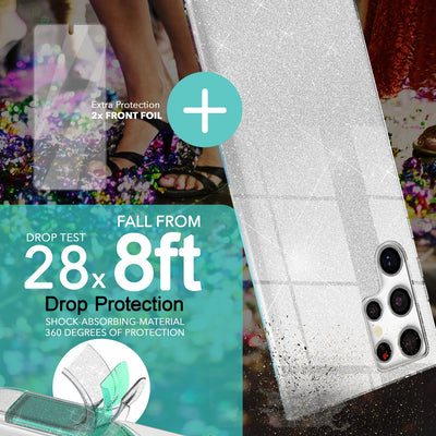 NALIA Glitzerhülle für Samsung Galaxy S23 Ultra – Funkelnder Glitzer-Look & Grip – SHINEPOP (Silikon Case) – Marke aus Berlin Silber NALIA Protective Hülle
