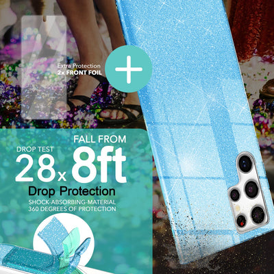 NALIA Glitzerhülle für Samsung Galaxy S23 Ultra – Funkelnder Glitzer-Look & Grip – SHINEPOP (Silikon Case) – Marke aus Berlin Blau NALIA Protective Hülle