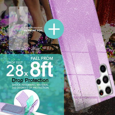 NALIA Glitzerhülle für Samsung Galaxy S23 Ultra – Funkelnder Glitzer-Look & Grip – SHINEPOP (Silikon Case) – Marke aus Berlin Lila NALIA Protective Hülle