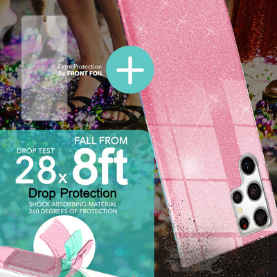 NALIA Glitzerhülle für Samsung Galaxy S23 Ultra – Funkelnder Glitzer-Look & Grip – SHINEPOP (Silikon Case) – Marke aus Berlin Pink NALIA Protective Hülle