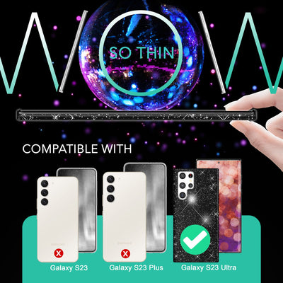 NALIA Glitzerhülle für Samsung Galaxy S23 Ultra – Funkelnder Glitzer-Look & Grip – SHINEPOP (Silikon Case) – Marke aus Berlin Schwarz NALIA Protective Hülle