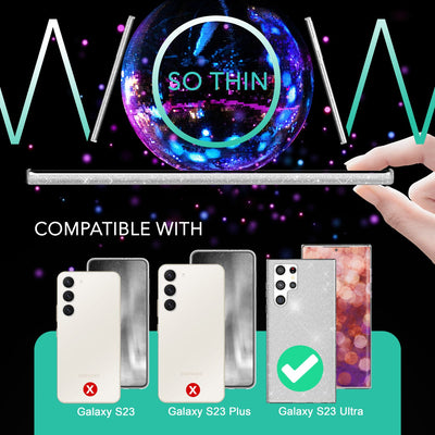 NALIA Glitzerhülle für Samsung Galaxy S23 Ultra – Funkelnder Glitzer-Look & Grip – SHINEPOP (Silikon Case) – Marke aus Berlin Silber NALIA Protective Hülle
