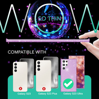 NALIA Glitzerhülle für Samsung Galaxy S23 Ultra – Funkelnder Glitzer-Look & Grip – SHINEPOP (Silikon Case) – Marke aus Berlin Lila NALIA Protective Hülle