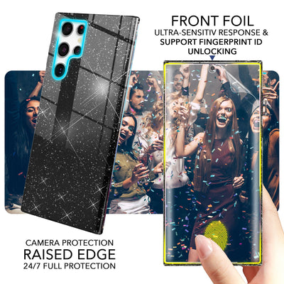 NALIA Glitzerhülle für Samsung Galaxy S23 Ultra – Funkelnder Glitzer-Look & Grip – SHINEPOP (Silikon Case) – Marke aus Berlin Schwarz NALIA Protective Hülle