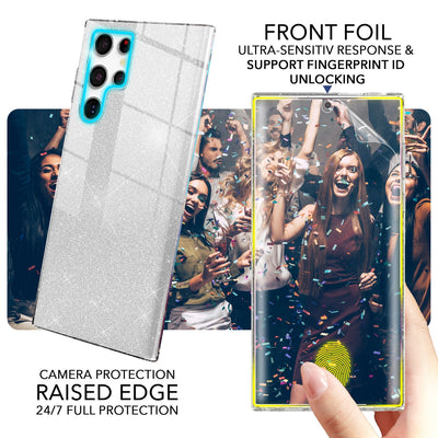 NALIA Glitzerhülle für Samsung Galaxy S23 Ultra – Funkelnder Glitzer-Look & Grip – SHINEPOP (Silikon Case) – Marke aus Berlin Silber NALIA Protective Hülle