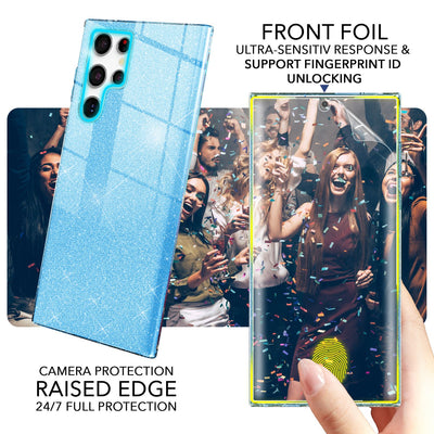 NALIA Glitzerhülle für Samsung Galaxy S23 Ultra – Funkelnder Glitzer-Look & Grip – SHINEPOP (Silikon Case) – Marke aus Berlin Blau NALIA Protective Hülle