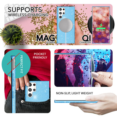 NALIA Glitzerhülle für Samsung Galaxy S23 Ultra – Funkelnder Glitzer-Look & Grip – SHINEPOP (Silikon Case) – Marke aus Berlin Blau NALIA Protective Hülle