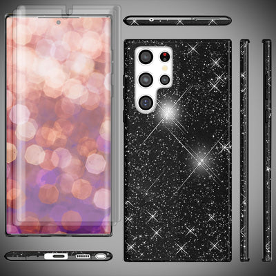 NALIA Glitzerhülle für Samsung Galaxy S23 Ultra – Funkelnder Glitzer-Look & Grip – SHINEPOP (Silikon Case) – Marke aus Berlin Schwarz NALIA Protective Hülle