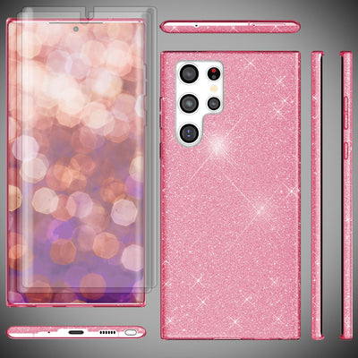 NALIA Glitzerhülle für Samsung Galaxy S23 Ultra – Funkelnder Glitzer-Look & Grip – SHINEPOP (Silikon Case) – Marke aus Berlin Pink NALIA Protective Hülle