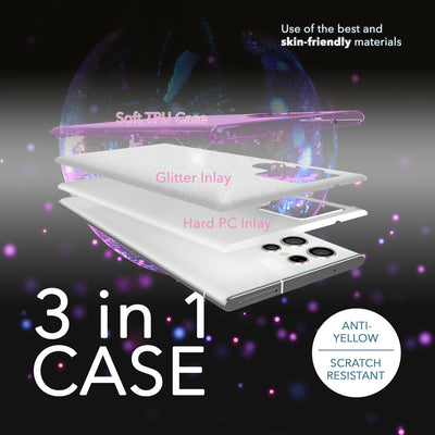 NALIA Glitzerhülle für Samsung Galaxy S23 Ultra – Funkelnder Glitzer-Look & Grip – SHINEPOP (Silikon Case) – Marke aus Berlin Lila NALIA Protective Hülle