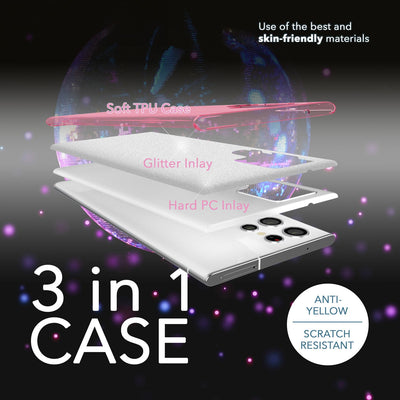 NALIA Glitzerhülle für Samsung Galaxy S23 Ultra – Funkelnder Glitzer-Look & Grip – SHINEPOP (Silikon Case) – Marke aus Berlin Pink NALIA Protective Hülle