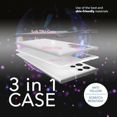 NALIA Glitzerhülle für Samsung Galaxy S23 Ultra – Funkelnder Glitzer-Look & Grip – SHINEPOP (Silikon Case) – Marke aus Berlin Silber NALIA Protective Hülle