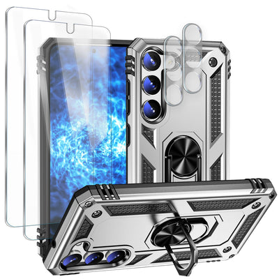 NALIA Panzerhülle für Samsung Galaxy S23 Plus – Ring-Ständer 360° & Magnet-Halterung Kompatibel – RINGDEFEND (Stoßfestes Outdoor Case) – Marke aus Berlin Silber NALIA Protective Hülle