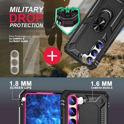 NALIA Panzerhülle für Samsung Galaxy S23 Plus – Ring-Ständer 360° & Magnet-Halterung Kompatibel – RINGDEFEND (Stoßfestes Outdoor Case) – Marke aus Berlin Schwarz NALIA Protective Hülle