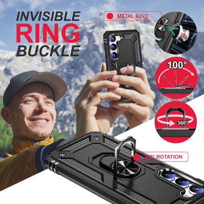 NALIA Panzerhülle für Samsung Galaxy S23 Plus – Ring-Ständer 360° & Magnet-Halterung Kompatibel – RINGDEFEND (Stoßfestes Outdoor Case) – Marke aus Berlin Schwarz NALIA Protective Hülle
