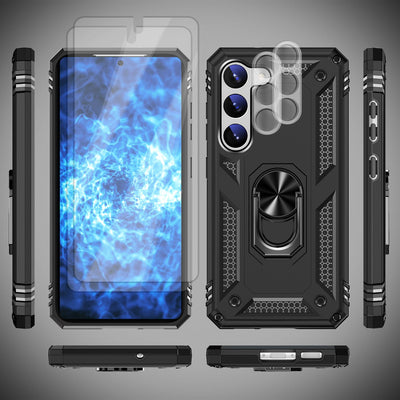 NALIA Panzerhülle für Samsung Galaxy S23 Plus – Ring-Ständer 360° & Magnet-Halterung Kompatibel – RINGDEFEND (Stoßfestes Outdoor Case) – Marke aus Berlin Schwarz NALIA Protective Hülle