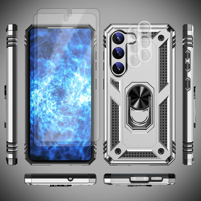 NALIA Panzerhülle für Samsung Galaxy S23 Plus – Ring-Ständer 360° & Magnet-Halterung Kompatibel – RINGDEFEND (Stoßfestes Outdoor Case) – Marke aus Berlin Silber NALIA Protective Hülle