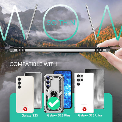 NALIA Panzerhülle für Samsung Galaxy S23 Plus – Ring-Ständer 360° & Magnet-Halterung Kompatibel – RINGDEFEND (Stoßfestes Outdoor Case) – Marke aus Berlin Silber NALIA Protective Hülle