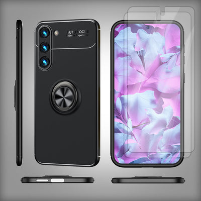 NALIA Ringhülle für Samsung Galaxy S23 – Ring-Ständer 360° & für Magnet-Halter – GRIP360 (Mattiertes Silikon Case) – Marke aus Berlin Schwarz NALIA Protective Hülle