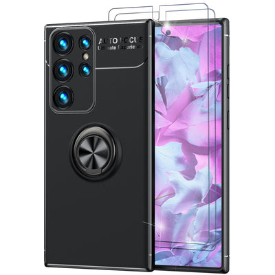 NALIA Ringhülle für Samsung Galaxy S23 Ultra – Ring-Ständer 360° & für Magnet-Halter – GRIP360 (Mattiertes Silikon Case) – Marke aus Berlin Schwarz NALIA Protective Hülle