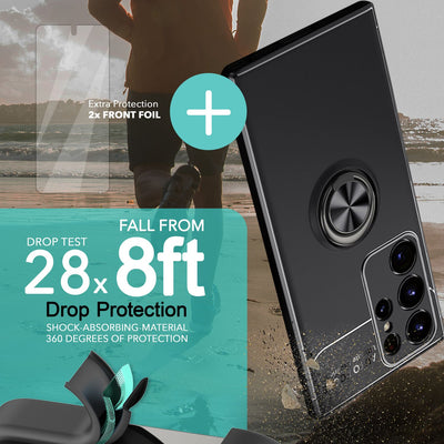 NALIA Ringhülle für Samsung Galaxy S23 Ultra – Ring-Ständer 360° & für Magnet-Halter – GRIP360 (Mattiertes Silikon Case) – Marke aus Berlin Schwarz NALIA Protective Hülle