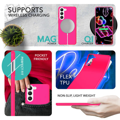 NALIA Neon Silikonhülle für Samsung Galaxy S23 – Soft-Touch & Signal-Neon – NEONSHOCK (Matte Schutzhülle) – Marke aus Berlin Pink NALIA Neon Hülle