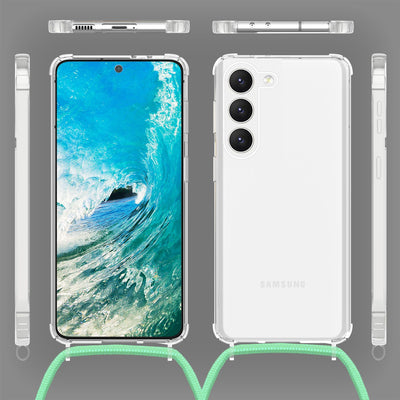 NALIA Handykette für Samsung Galaxy S23 – Transparentes Hybrid-Case & Band – HANGIT PRO (Anti-Gelb Rückseite & Verstellbar) – Marke aus Berlin Mint-Grün NALIA Transparente Hülle
