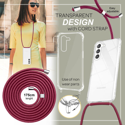 NALIA Handykette für Samsung Galaxy S23 – Transparentes Hybrid-Case & Band – HANGIT PRO (Anti-Gelb Rückseite & Verstellbar) – Marke aus Berlin Rot NALIA Transparente Hülle