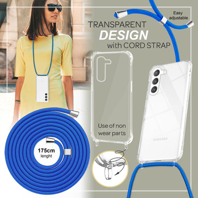 NALIA Handykette für Samsung Galaxy S23 Plus – Transparentes Hybrid-Case & Band – HANGIT PRO (Anti-Gelb Rückseite & Verstellbar) – Marke aus Berlin Blau NALIA Transparente Hülle