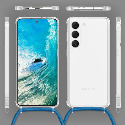 NALIA Handykette für Samsung Galaxy S23 Plus – Transparentes Hybrid-Case & Band – HANGIT PRO (Anti-Gelb Rückseite & Verstellbar) – Marke aus Berlin Blau NALIA Transparente Hülle
