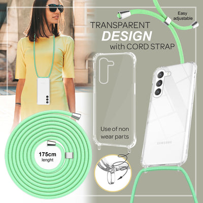 NALIA Handykette für Samsung Galaxy S23 Plus – Transparentes Hybrid-Case & Band – HANGIT PRO (Anti-Gelb Rückseite & Verstellbar) – Marke aus Berlin Mint-Grün NALIA Transparente Hülle