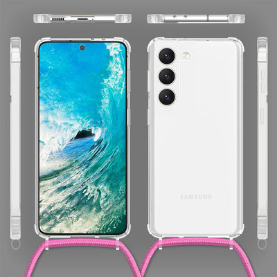 NALIA Handykette für Samsung Galaxy S23 Plus – Transparentes Hybrid-Case & Band – HANGIT PRO (Anti-Gelb Rückseite & Verstellbar) – Marke aus Berlin Pink NALIA Transparente Hülle