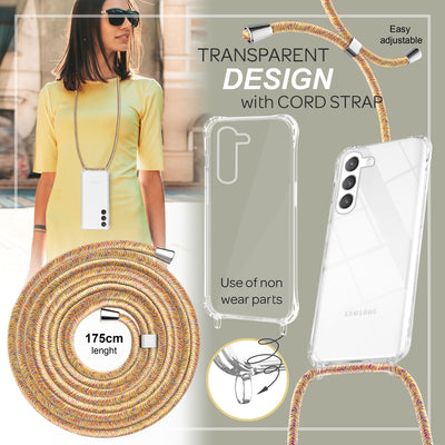 NALIA Handykette für Samsung Galaxy S23 Plus – Transparentes Hybrid-Case & Band – HANGIT PRO (Anti-Gelb Rückseite & Verstellbar) – Marke aus Berlin Regenbogen NALIA Transparente Hülle