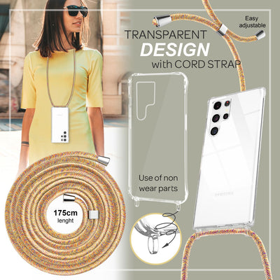 NALIA Handykette für Samsung Galaxy S23 Ultra – Transparentes Hybrid-Case & Band – HANGIT PRO (Anti-Gelb Rückseite & Verstellbar) – Marke aus Berlin Regenbogen NALIA Transparente Hülle