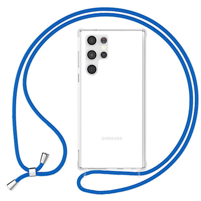 NALIA Handykette für Samsung Galaxy S23 Ultra – Transparentes Hybrid-Case & Band – HANGIT PRO (Anti-Gelb Rückseite & Verstellbar) – Marke aus Berlin Blau NALIA Transparente Hülle